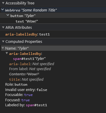 Chrome DevTools, using aria-labelledby to show accessible name