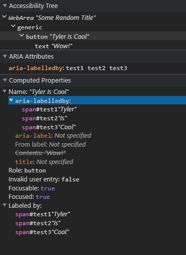 Chrome DevTools, using aria-labelledby to show multiple references applied